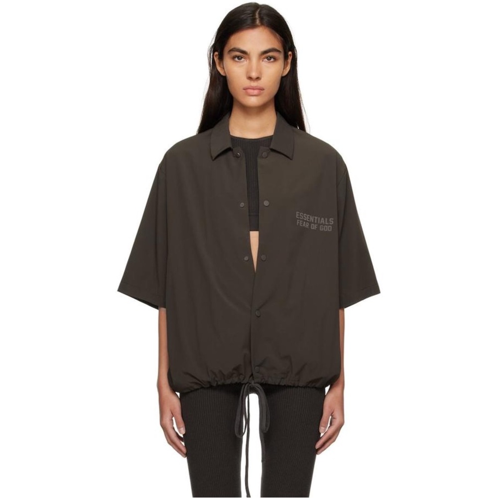 essentials fear of god bonded snap green short sleeve